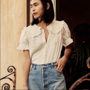 SOLD OUT DOEN SENA blouse - Himalayan salt with blue & pink embroidery. (s)